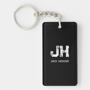 MINIMALIST WHITE TWO LETTER MONOGRAM NAME BLACK KEY RING