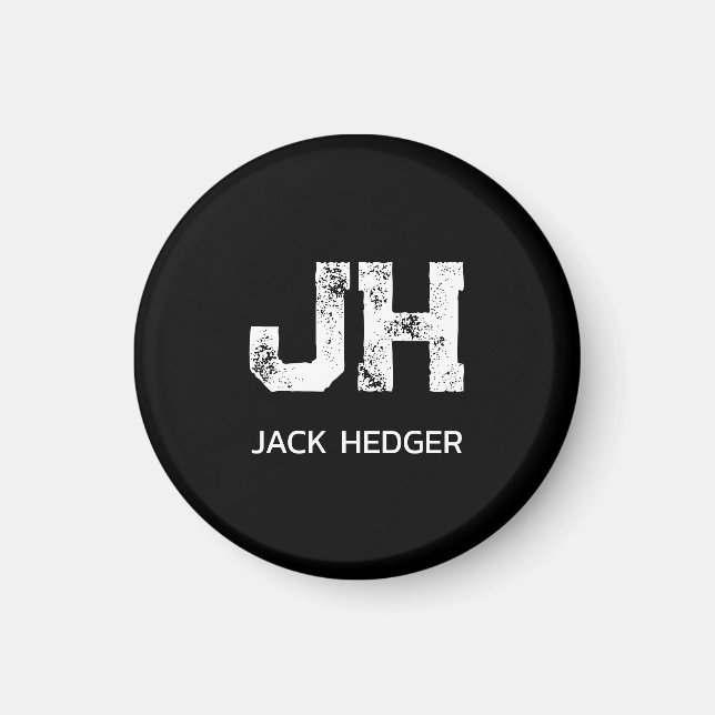 MINIMALIST WHITE TWO LETTER MONOGRAM NAME BLACK MAGNET (Front)