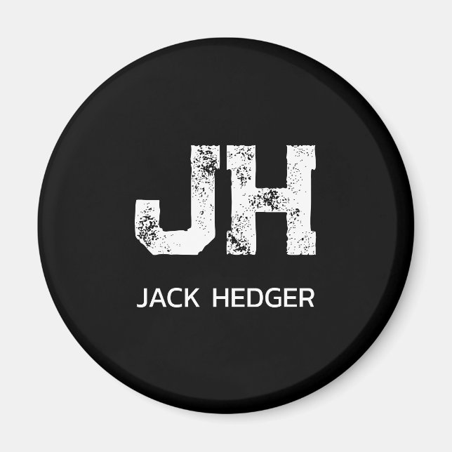 MINIMALIST WHITE TWO LETTER MONOGRAM NAME BLACK MAGNET (Front)