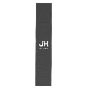 MINIMALIST WHITE TWO LETTER MONOGRAM NAME BLACK  MEDIUM TABLE RUNNER