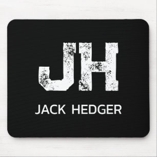 MINIMALIST WHITE TWO LETTER MONOGRAM NAME BLACK MOUSE PAD