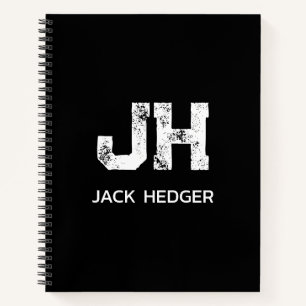 MINIMALIST WHITE TWO LETTER MONOGRAM NAME BLACK NOTEBOOK