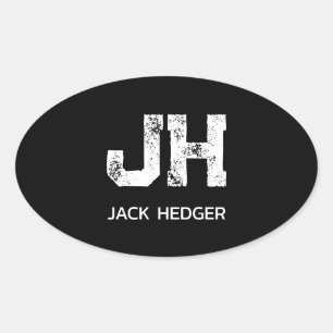 MINIMALIST WHITE TWO LETTER MONOGRAM NAME BLACK OVAL STICKER
