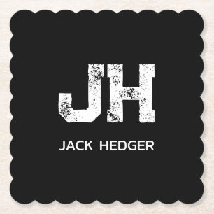 MINIMALIST WHITE TWO LETTER MONOGRAM NAME BLACK PAPER COASTER