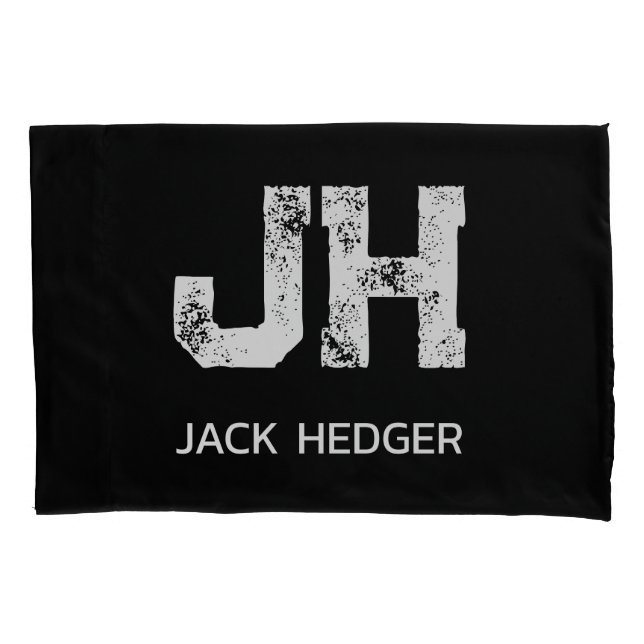 MINIMALIST WHITE TWO LETTER MONOGRAM NAME BLACK  PILLOWCASE (Front)
