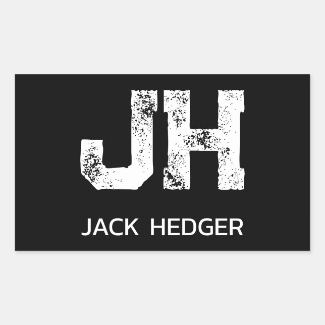 MINIMALIST WHITE TWO LETTER MONOGRAM NAME BLACK RECTANGULAR STICKER (Front)