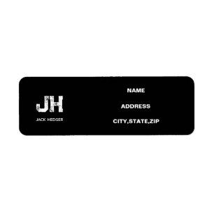 MINIMALIST WHITE TWO LETTER MONOGRAM NAME BLACK RETURN ADDRESS LABEL