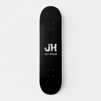 MINIMALIST WHITE TWO LETTER MONOGRAM NAME BLACK  SKATEBOARD