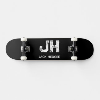 MINIMALIST WHITE TWO LETTER MONOGRAM NAME BLACK  SKATEBOARD