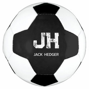MINIMALIST WHITE TWO LETTER MONOGRAM NAME BLACK SOCCER BALL