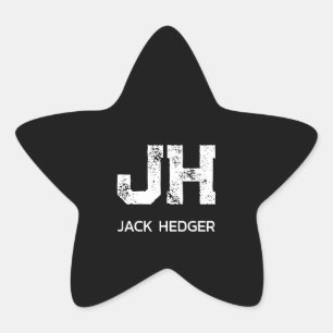 MINIMALIST WHITE TWO LETTER MONOGRAM NAME BLACK STAR STICKER
