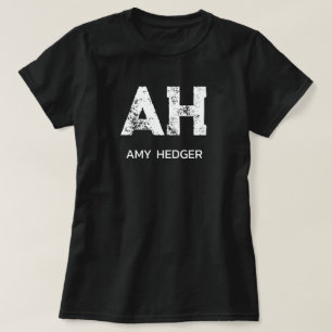 MINIMALIST WHITE TWO LETTER MONOGRAM NAME BLACK T-Shirt
