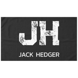 MINIMALIST WHITE TWO LETTER MONOGRAM NAME BLACK  TABLECLOTH