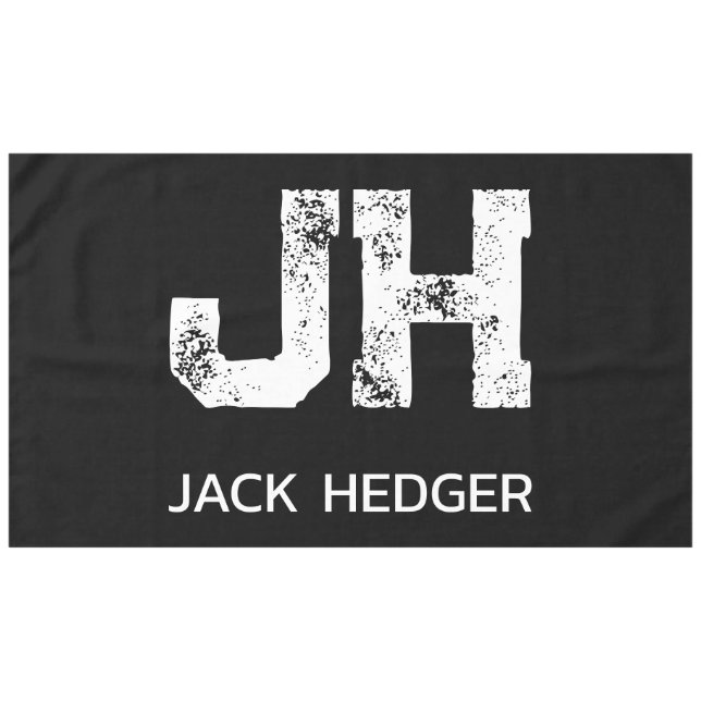 MINIMALIST WHITE TWO LETTER MONOGRAM NAME BLACK  TABLECLOTH (Front (Horizontal))