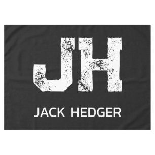 MINIMALIST WHITE TWO LETTER MONOGRAM NAME BLACK  TABLECLOTH