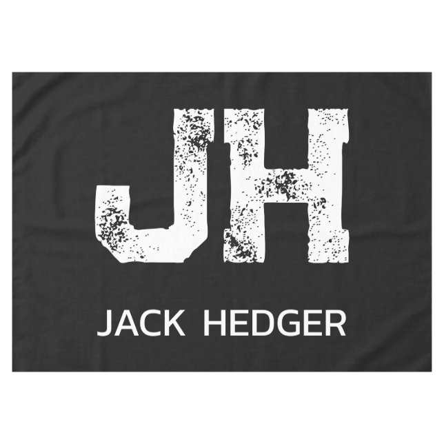 MINIMALIST WHITE TWO LETTER MONOGRAM NAME BLACK  TABLECLOTH (Front (Horizontal))