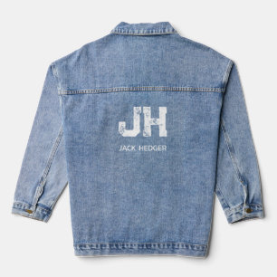 MINIMALIST WHITE TWO LETTER MONOGRAM NAME BLUE DENIM JACKET