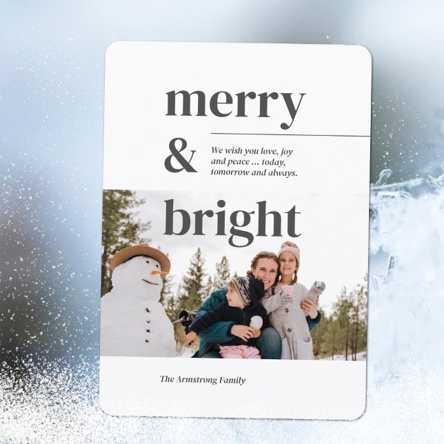 Minimalist White Typography Merry Bright Photo Holiday Card (Minimalist White Typography Merry Bright Photo Holiday Card ©Susanne Sachers - Sunny Mind Design 🌞)