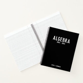 Minimalist White Typography on Black Algebra Notebook