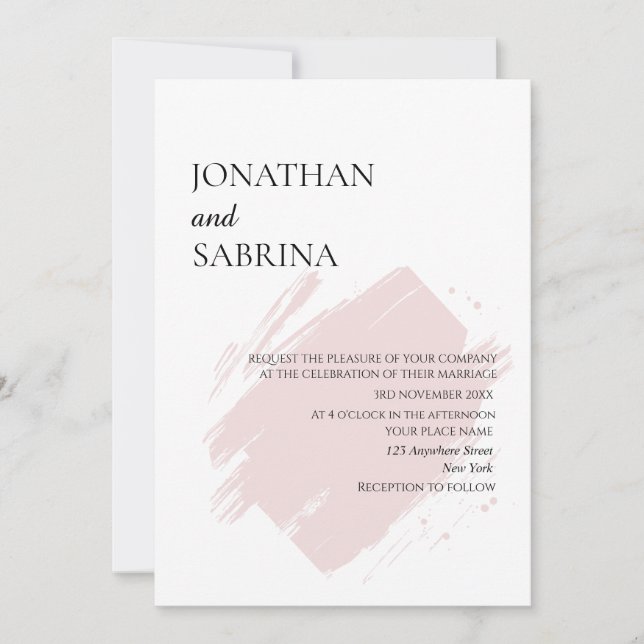 Minimalist White Wedding Black Serif pale pink Invitation (Front)
