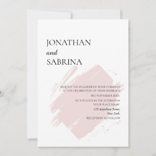 Minimalist White Wedding Black Serif pale pink Invitation