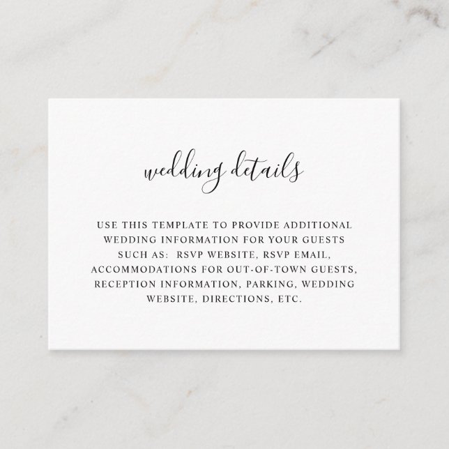 Minimalist white wedding details card (Front)