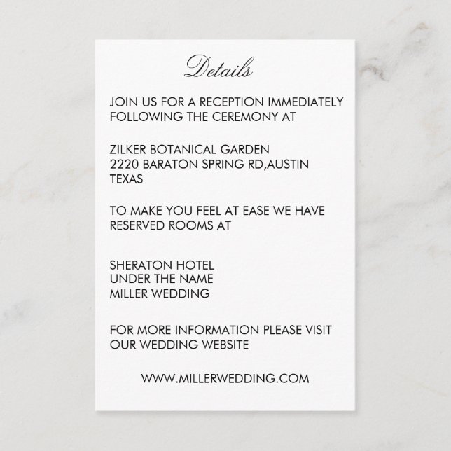 Minimalist White Wedding Details Enclosure Card (Front)