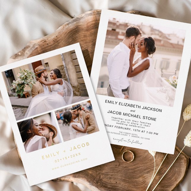 Minimalist White Wedding Elegant Four Photo Gold (Creator Uploaded)