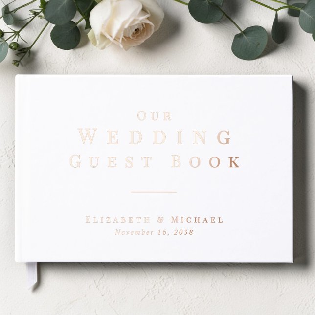 Minimalist White Wedding Guest Book (Minimalist White Wedding Foil Guest Book)