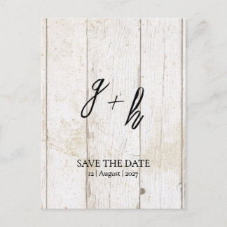 Minimalist White Wood Vintage Save Date Initials Announcement Postcard