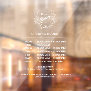 Minimalist White Wreath Bakery Logo Opening Hours