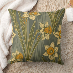 Minimalist White Yellow Daffodil Floral Pattern Cushion