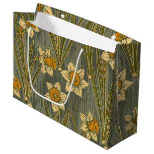 Minimalist White Yellow Daffodil Floral Pattern Large Gift Bag