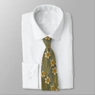 Minimalist White Yellow Daffodil Floral Pattern Tie