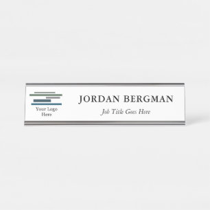 Minimalist White Your Logo Name Title Desk Name Plate