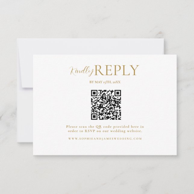 Minimalist WhiteGold QR Code Calligraphy RSVP Card (Front)