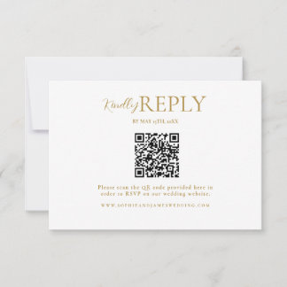 Minimalist WhiteGold QR Code Calligraphy RSVP Card