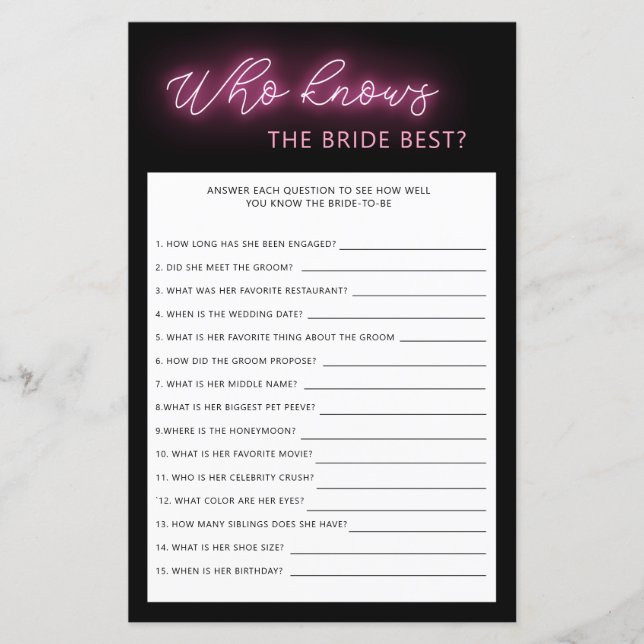 Minimalist who knows the bride best bridal shower (Front)