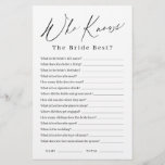 Minimalist who knows the bride best game<br><div class="desc">Entertain your guests with this fun "who knows the bride best" bridal shower game,  features stylish modern script and text,  simple and clean,  great for bridal shower,  and wedding parties. 
See all the bridal shower games in collection.</div>