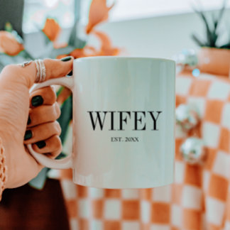 Minimalist "Wifey" Wedding Couple Custom Est. Date Coffee Mug