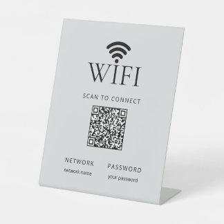 Minimalist WiFi Network Password QR Code Gray Pedestal Sign