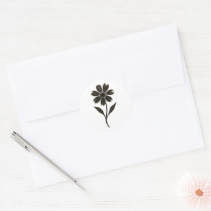 Minimalist Wild Bloom – Ink Brush Flower Design on Classic Round Sticker