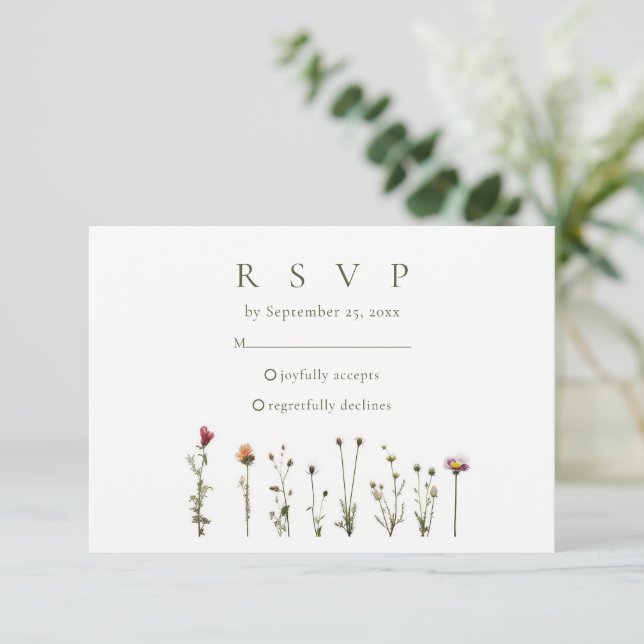 Minimalist wild Flowers RSVP Card (Standing Front)