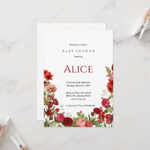 Minimalist Wildflower Baby Shower Invitation Red