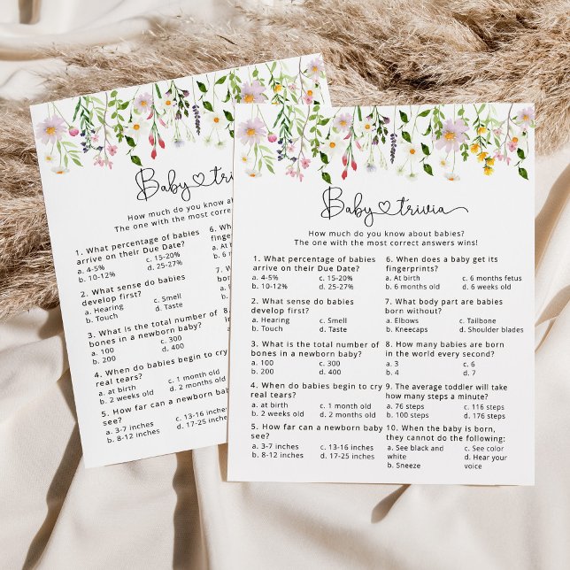 Minimalist wildflower Baby trivia baby shower game (Creator Uploaded)