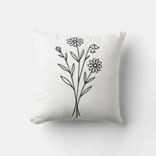 Minimalist Wildflower Botanical Bouquet Line Art Cushion