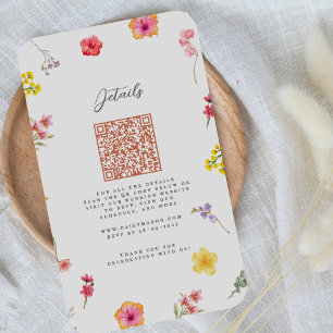 Minimalist Wildflower Botanical wedding QR Enclosure Card