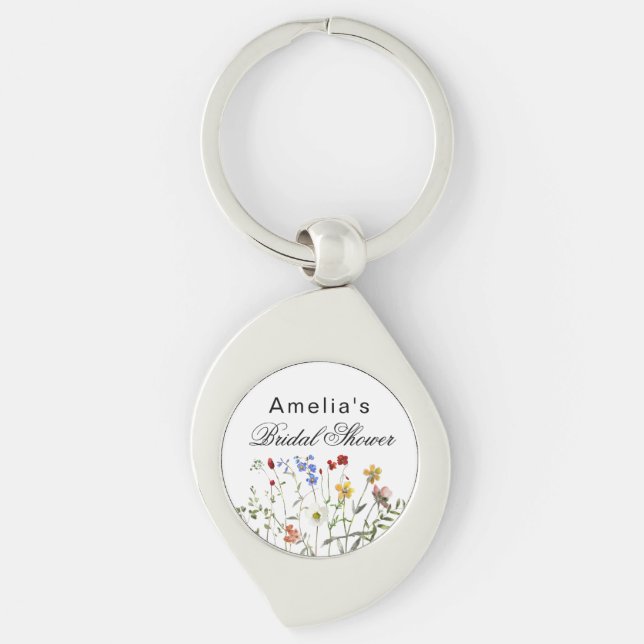 Minimalist Wildflower Bridal Shower Key Ring (Front)