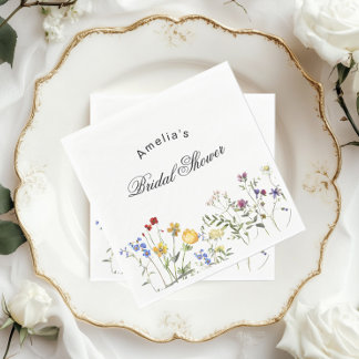 Minimalist Wildflower Bridal Shower Napkin