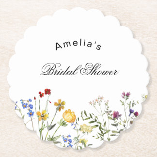 Minimalist Wildflower Bridal Shower Paper Coaster